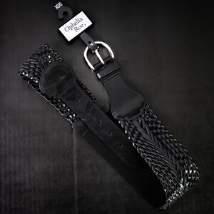 Ophelia Roe Black Braided Women's Belt with Silver Buckle